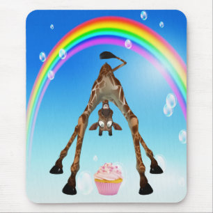 Cute, Funny Giraffe, Cupcake & Rainbow Muismat