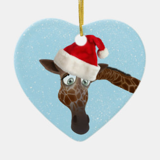 Cute Funny Giraffe in Santa Hat Keramisch Ornament