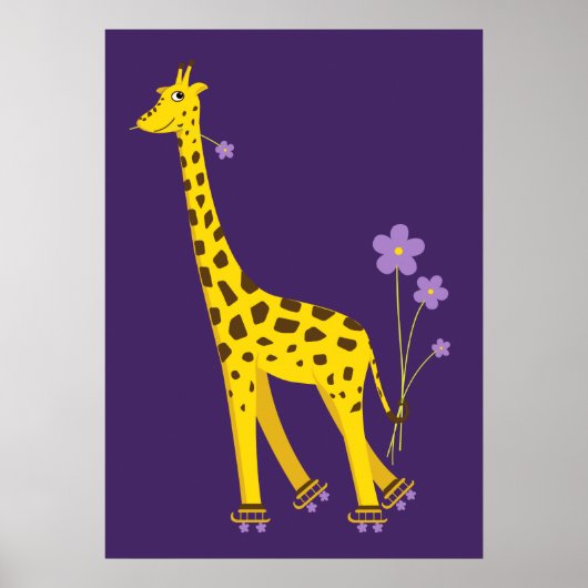 Cute Funny Giraffe Roller Skating Kinder Poster (Voorkant)