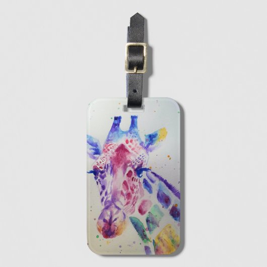Cute Funny Giraffe Waterverf Art Bagagelabel (Voorkant (verticaal))