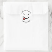 Cute Funny Happy Face Tongue Out Custom Text Ronde Sticker (Tas)