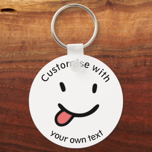 Cute Funny Happy Face Tongue Out Custom Text Sleutelhanger (Voorkant)