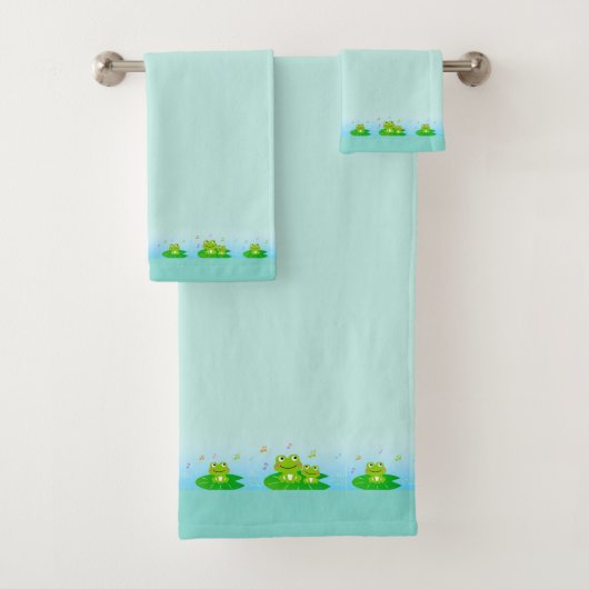 Cute Funny Happy Frogs sur Bleu clair serviette de (En situation)