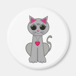 Cute Funny Happy Grey Cat Magneet