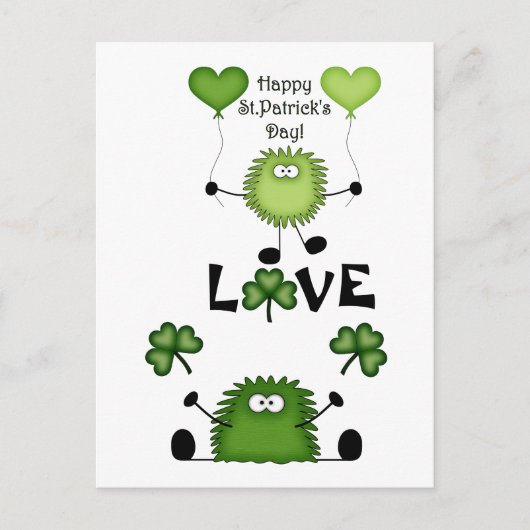 Cute Funny Happy St Patrick's Day Fuzzies LOVE Briefkaart (Voorkant)