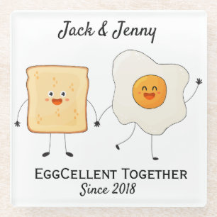 Cute Funny Happy Toast Eggcelent Samen Glazen Onderzetter