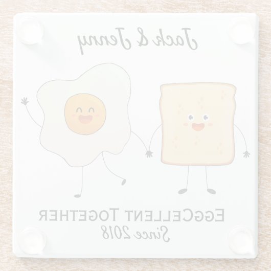 Cute Funny Happy Toast Eggcelent Samen Glazen Onderzetter (Achterkant)