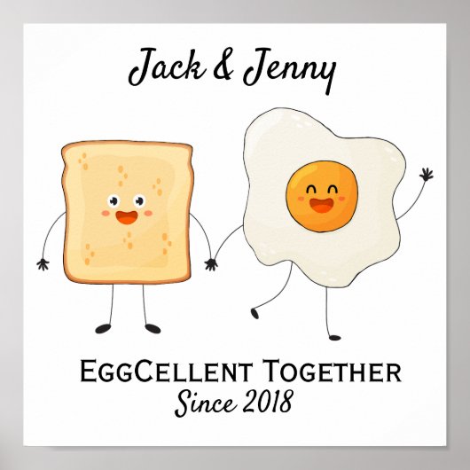 Cute Funny Happy Toast Eggcelent Samen Poster (Voorkant)