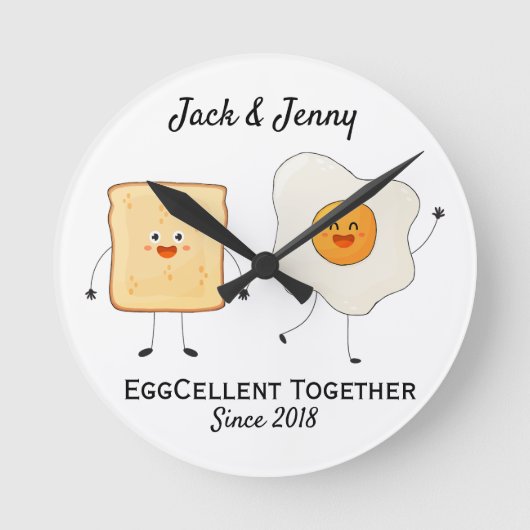 Cute Funny Happy Toast Eggcelent Samen Ronde Klok (Voorkant)