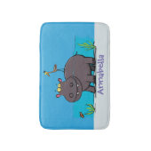 Cute funny hippopotamus with bird cartoon badmat (Voorkant Verticaal)