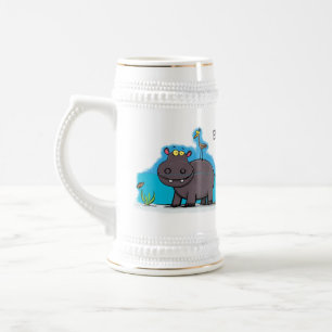 Cute funny hippopotamus with bird cartoon bierpul