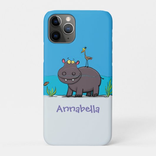 Cute funny hippopotamus with bird cartoon Case-Mate iPhone case (Achterkant)
