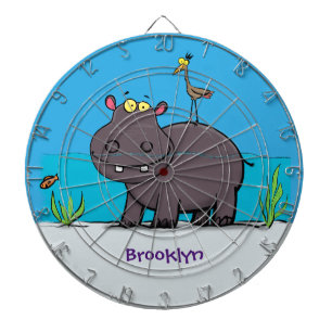 Cute funny hippopotamus with bird cartoon dartbord