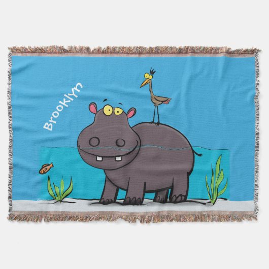 Cute funny hippopotamus with bird cartoon deken (Voorkant)