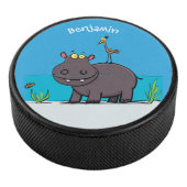 Cute funny hippopotamus with bird cartoon hockey puck (3/4)