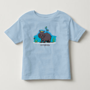 Cute funny hippopotamus with bird cartoon kinder shirts