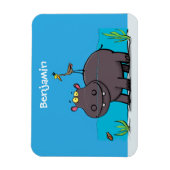 Cute funny hippopotamus with bird cartoon magneet (Verticaal)