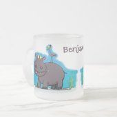 Cute funny hippopotamus with bird cartoon matglas koffiemok (Voorkant links)