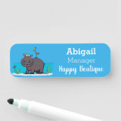 Cute funny hippopotamus with bird cartoon naamplaatje (In situ)