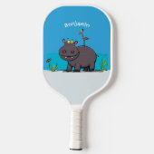 Cute funny hippopotamus with bird cartoon pickleball paddle (Achterkant)