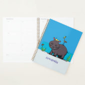 Cute funny hippopotamus with bird cartoon planner (Display)