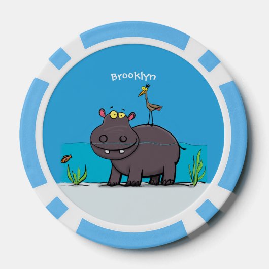 Cute funny hippopotamus with bird cartoon poker chips (Achterkant)
