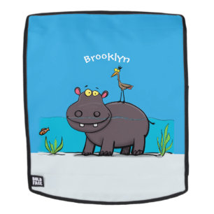 Cute funny hippopotamus with bird cartoon rugtassen