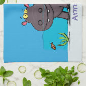 Cute funny hippopotamus with bird cartoon theedoek (Gevouwen)