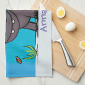 Cute funny hippopotamus with bird cartoon theedoek (Quarter Fold)