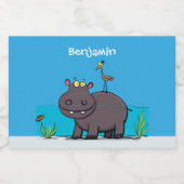Cute funny hippopotamus with bird cartoon voedselcontainer etiket (Enkel label)