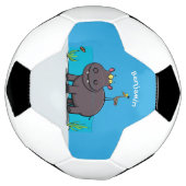 Cute funny hippopotamus with bird cartoon voetbal (Gedraaid)