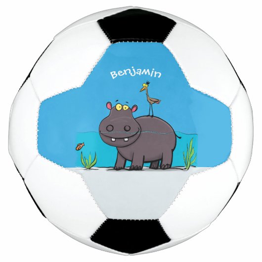 Cute funny hippopotamus with bird cartoon voetbal (Voorkant)