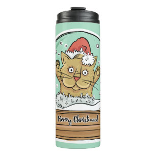 Cute Funny kerstkat, aangepaste naam tumbler Thermosbeker
