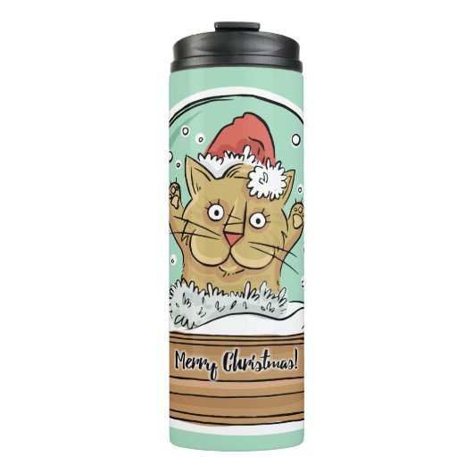 Cute Funny kerstkat, aangepaste naam tumbler Thermosbeker (Voorkant)