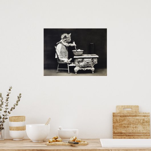 Cute Funny Kitten Baking and Cooking Poster (Keuken)