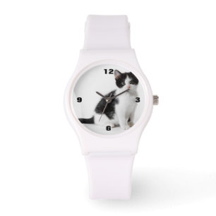 Cute Funny kitten black and white cat Horloge