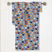 Cute Funny Kitty Cat Faces Pattern Blue Bad Handdoek