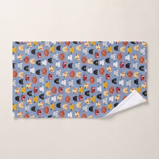 Cute Funny Kitty Cat Faces Pattern Blue Bad Handdoek (Handdoek)