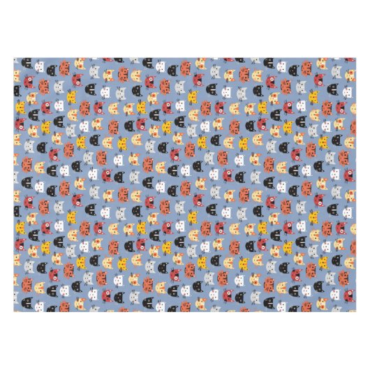 Cute Funny Kitty Cat Faces Pattern Blue Tafelkleed (Voorkant (Horizontaal))