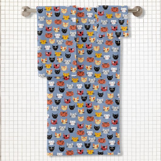 Cute Funny Kitty Chat Façades Motif Bleu