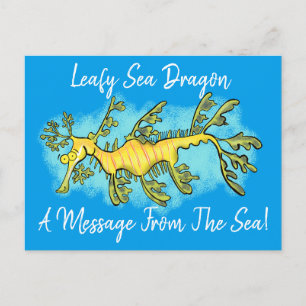 Cute funny leafy sea draak cartoon illustratie briefkaart