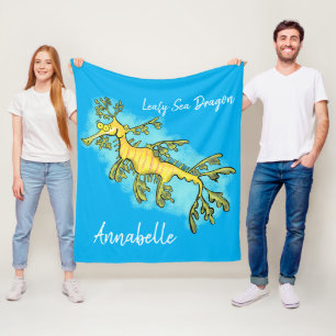 Cute funny leafy sea draak cartoon illustratie fleece deken
