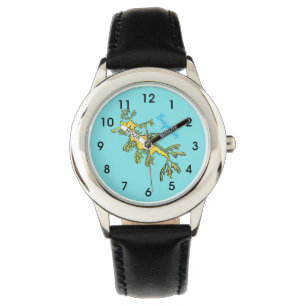 Cute funny leafy sea draak cartoon illustratie horloge