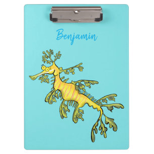 Cute funny leafy sea draak cartoon illustratie klembord