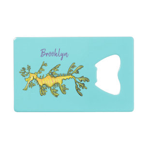 Cute funny leafy sea draak cartoon illustratie kredietkaart flessenopener