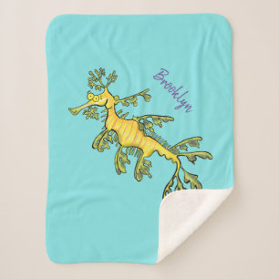 Cute funny leafy sea draak cartoon illustratie sherpa deken