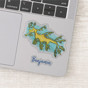 Cute funny leafy sea draak cartoon illustratie sticker