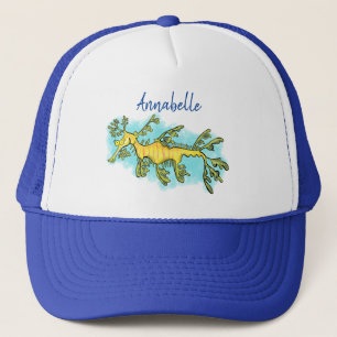 Cute funny leafy sea draak cartoon illustratie trucker pet
