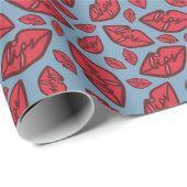 Cute Funny Lips Pattern Blue Cadeaupapier (Rol Hoek)