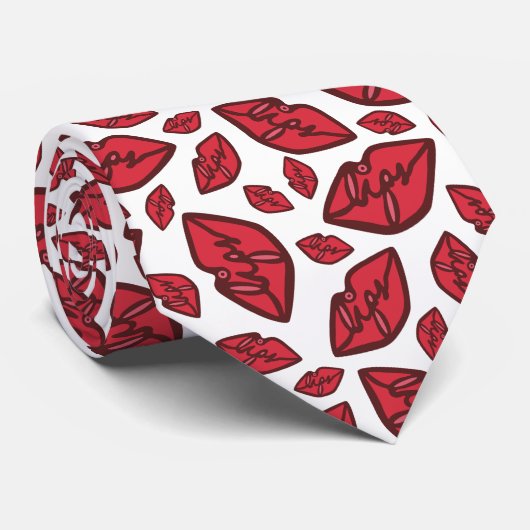 Cute Funny Lips Pattern White Stropdas (Opgerold)